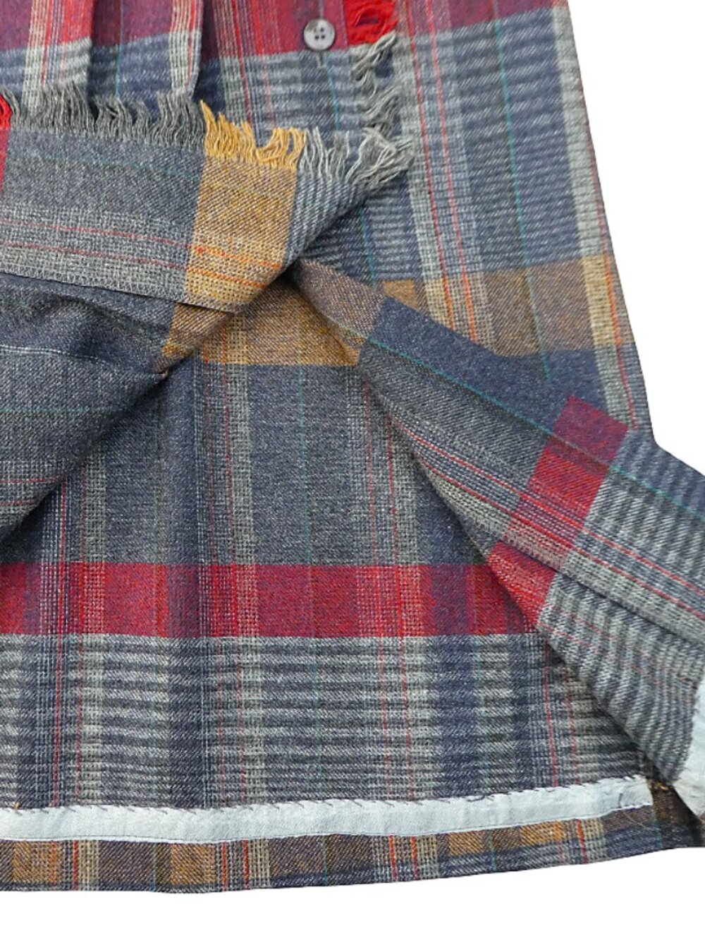 Vintage 60s Panther USA Pleated Midi Skirt Tartan Plaid WooL Blend Fringed Edge - Picture 5 of 8
